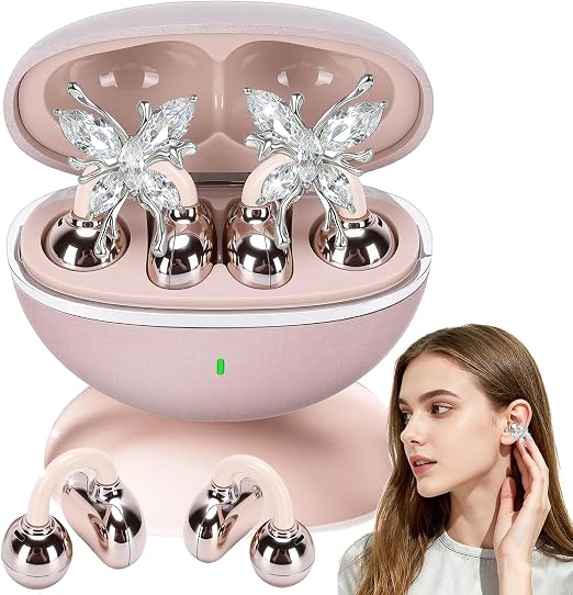 Jewelry-Inspired Clip-On Earbuds with Detachable Sparkle Butterfly Earrings