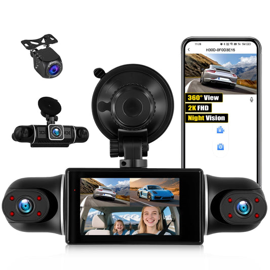 360 Degree View 4 Channel Dash Cam WiFi & App Control 8-IR Night Vision
