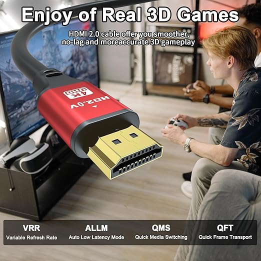 20FT HDMI Cable 4K60Hz High Speed, Ultra HD HDMI Cord with Gold Plated Connectors, Red Aluminum Housing, for PS5, Xbox Series X, 4K TV, Projector, Home Theater, Wall Mount Installation.