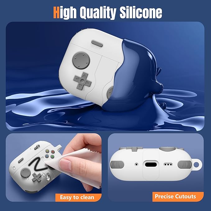 Getino Game Case for AirPods Pro 3 Case 2025, Shockproof Silicone Cover for Apple AirPods Pro 3 – with Cleaner Kit & Keychain, Classic Cool Funny Durable Protective Case for Men Boy–White
