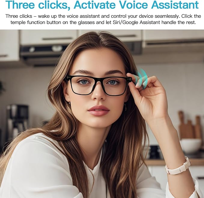 Smart Glasses for Men Women, Bluetooth Audio Glasses with Open Ear Design, Wireless Headphones, Hands-Free Calling, Voice Assistant Support, IP67 Waterproof, 6H Playtime for Working Relaxing
