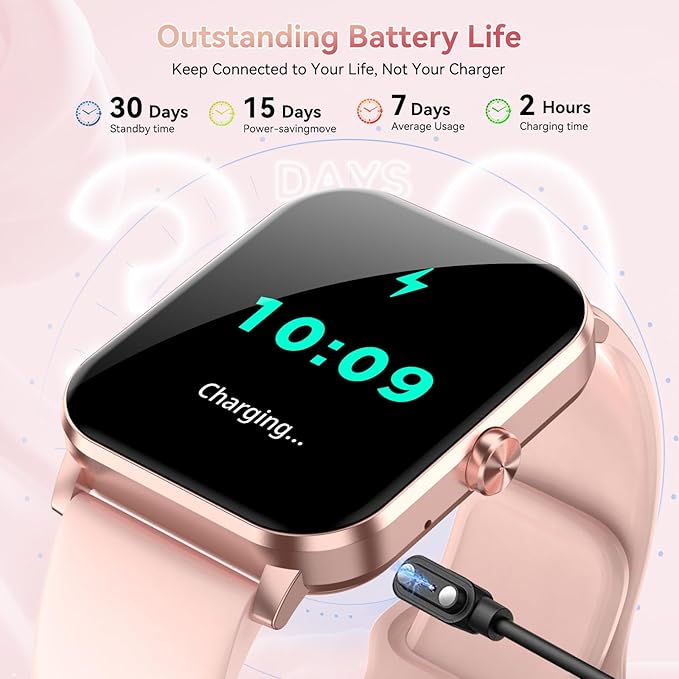 Smart Watch, 1.85" HD Smartwatch for Men Women (Answer/Make Calls), Fitness Watch with 120+ Sports Modes, IP68 Waterproof, Heart Rate/Sleep Monitor, Activity Trackers for iOS/Android (Pink)