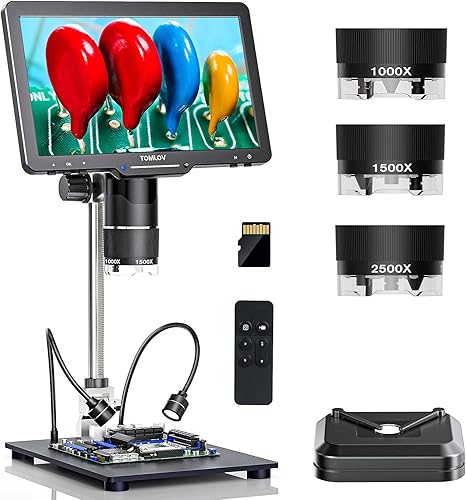 TOMLOV TriL110 3-Lens Digital Microscope 2500X，Full View Coin Magnifier 10"