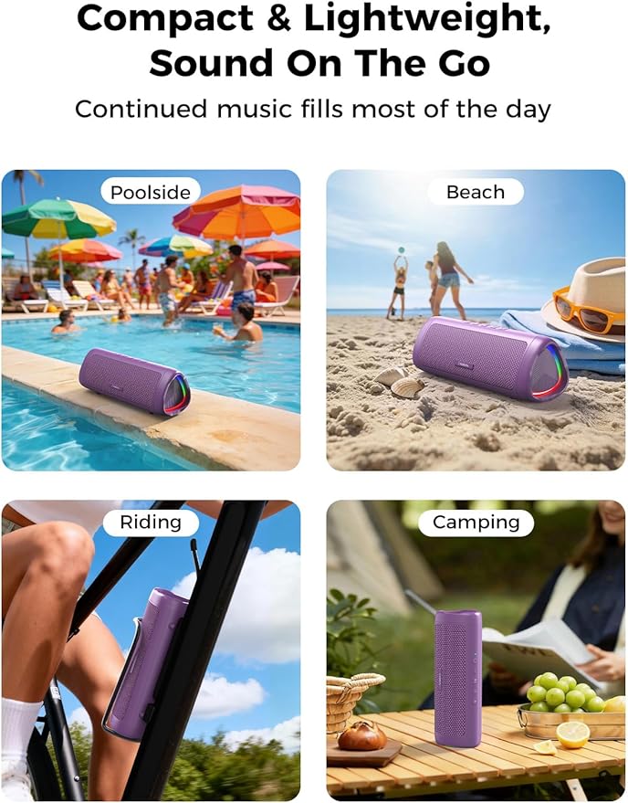 Bluetooth Speaker with HD Sound, Portable Wireless, IPX5 Waterproof, Up to 20H Playtime, TWS Pairing, BT5.3, for Home/Party/Outdoor/Beach, Electronic Gadgets, Birthday Gift (Purple)