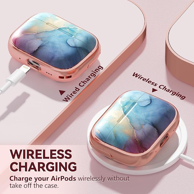 Inesore for AirPods Pro 3 Case 2025 with Lock, for Women Girly Floral Cute Case Compatible with Apple Airpods Pro 3rd Generation Cover, with Phone Stand,Keychain & Cleaner Kit- Rainbow Gold Marble