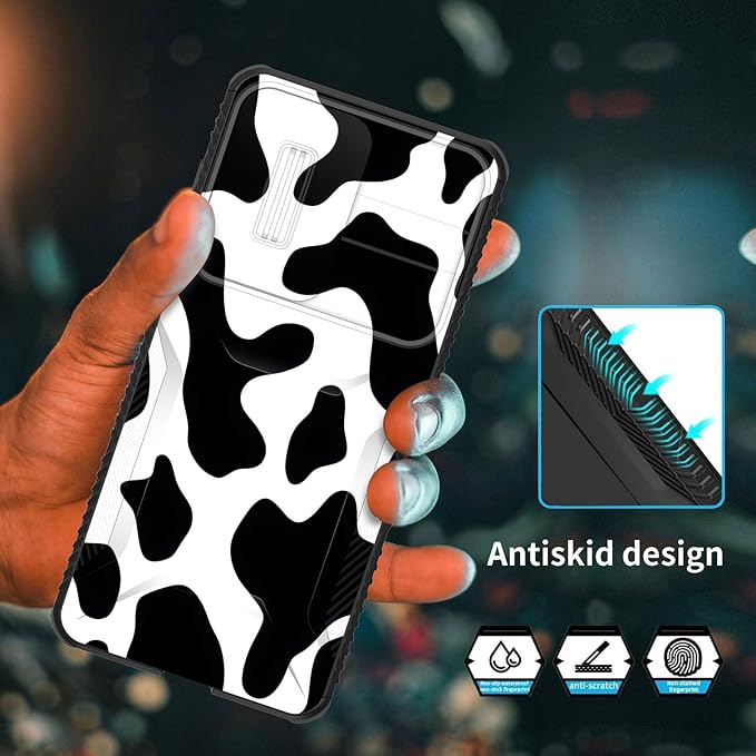 for Galaxy S25 Edge Case Built in Slide Camera Lens Cover,Heavy Duty Shockproof Protection Dual Layer Case for Samsung Galaxy S25 Edge 2025,Cow Print