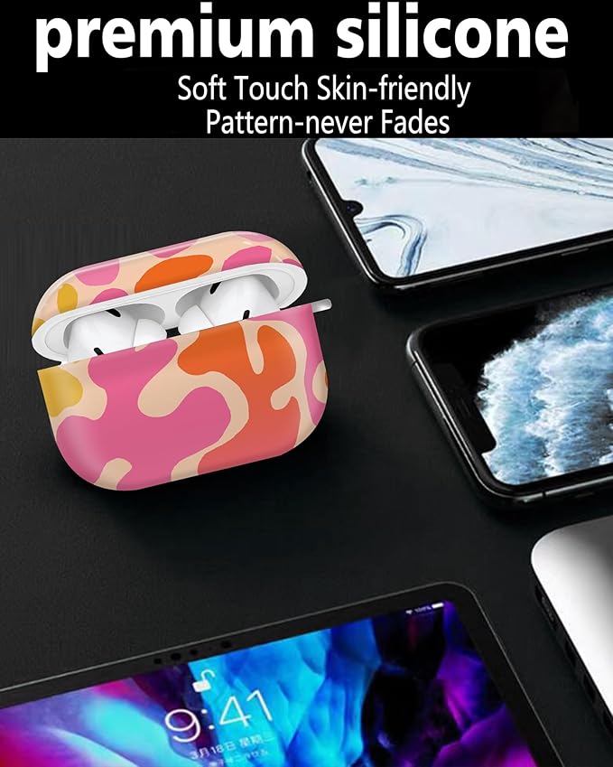 Cute Hard Case Compatible with AirPods Pro 2nd/1st Generation, Protective Cover with Golden Keychain, Fits 2023/2022/2019 Models, for Women, Girls, and Men(Artistic Pattern