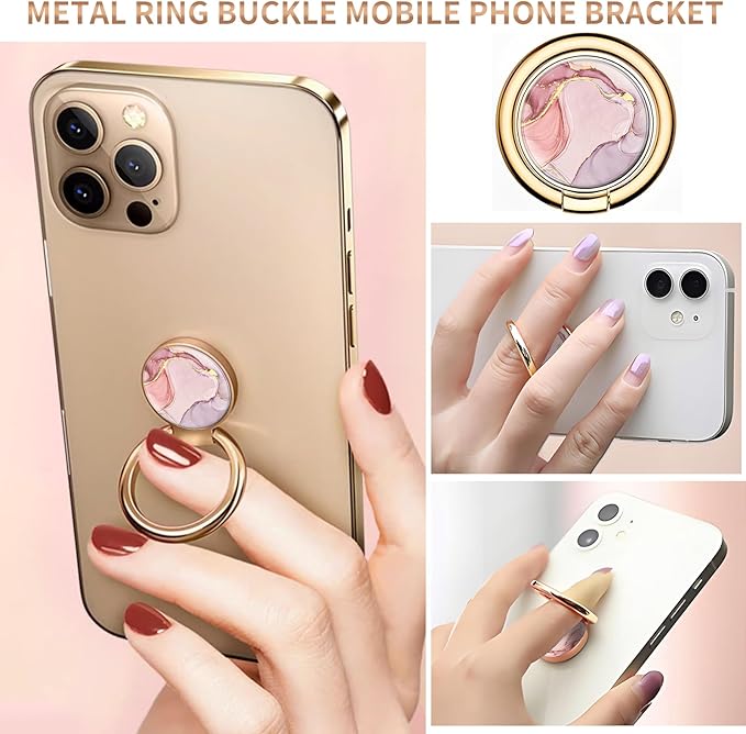 Cell Phone Ring Holder, Cute Metal Phone Grip Stand Finger Ring Kickstand, Flexible 360°Rotation Phone Tablet Case Accessories Compatible with Most Phones Pink Marble