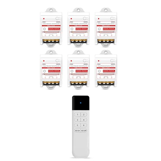 Remote Light Switch Kit, 20 Amp, 1 Switch, 6 Receivers