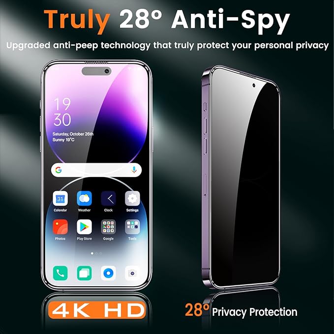 BNCHI 3 Pack for iPhone 14 Pro Max Privacy Screen Protector + 3 Pack Camera Lens Protector, Shatterproof Premium Tempered Glass, Auto-Dust Removal, 28°Anti Spy, 9H Full Coverage Tempered Glass Film
