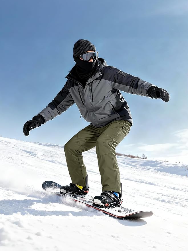 FREE SOLDIER Men's Fleece Lined Outdoor Cargo Hiking Pants Water Repellent Softshell Snow Ski Pants with Zipper Pockets