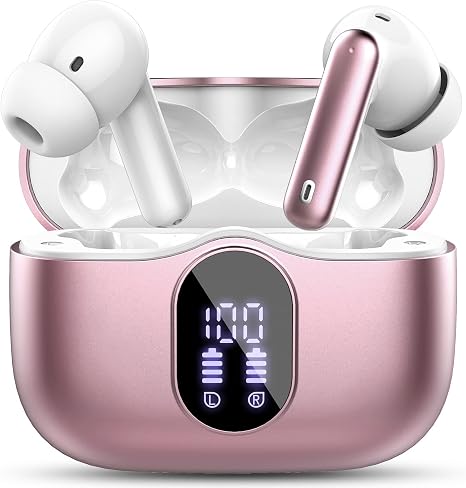 Wireless Earbuds, Bluetooth 5.4 Headphones Bass Stereo/Clear Call,Rose Gold