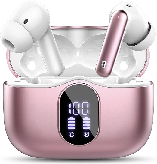 Wireless Earbuds, Bluetooth 5.4 Headphones Bass Stereo/Clear Call,Rose Gold