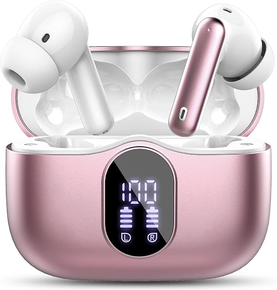 Wireless Earbuds, Bluetooth 5.4 Headphones Bass Stereo/Clear Call,Rose Gold