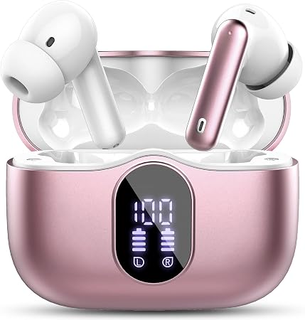 Wireless Earbuds, Bluetooth 5.4 Headphones Bass Stereo/Clear Call,Rose Gold