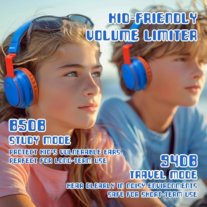 Kids Headphones Bluetooth 5.3 Wireless Lightweight Fast Charging 68 Hours Play Time Volume Limited 85/94dB Over Ear Foldable with Built-in Mic for Toddler Boy Girl Tablet Pad Blue