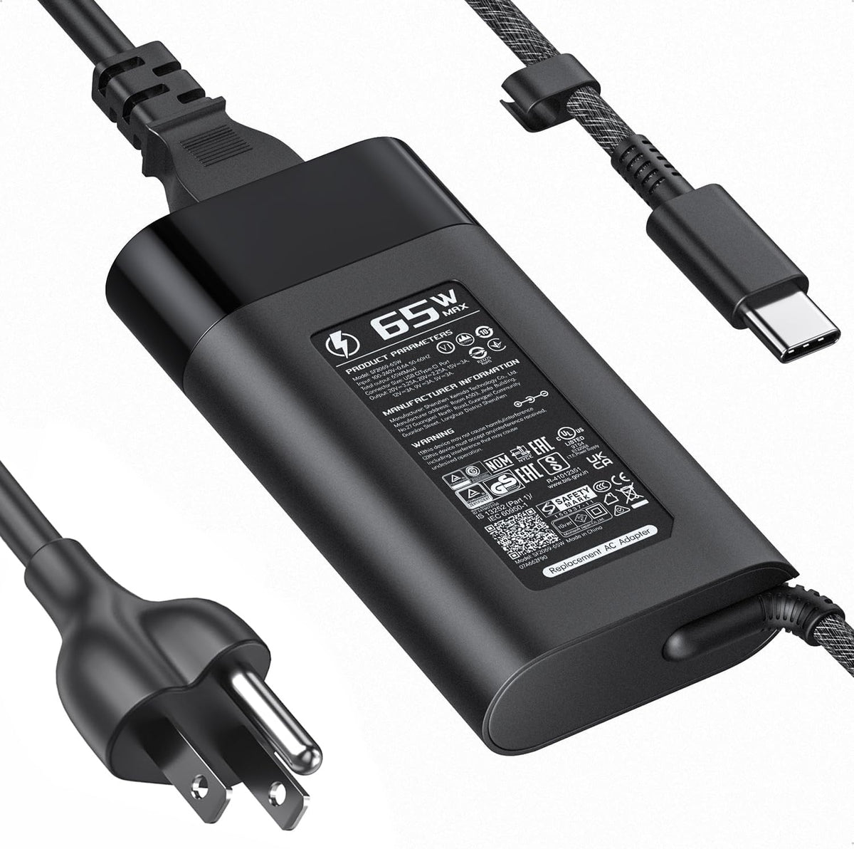 HP Laptop Charger USB C 65W/45W Type C Power Adapter for HP EliteBook Elite Spectre X360 X2 830 1030 1040 Envy 11 13 14 15 ProBook 430 G6 G7 G8 Chromebook Pavilion,10FT,With UK Power Cable - Image 1