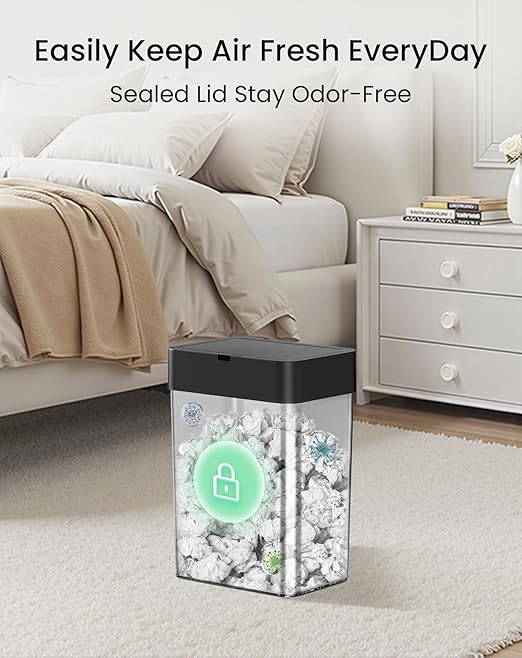 Cesun Bathroom Trash Can with Lid, 4 Gallon Motion Sensor Garbage Can Automatic Touchless Trash Cans, Slim Plastic Smart Waste Basket for Bedroom, Office, Living Room, Black