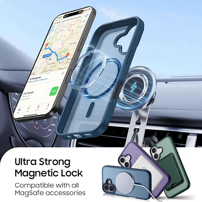 Magnetic for iPhone 16 Case with Detachable Wallet, Compatible with MagSafe, Credit Card Holder with Slim Shockproof Protective Phone Cover, Deep Blue