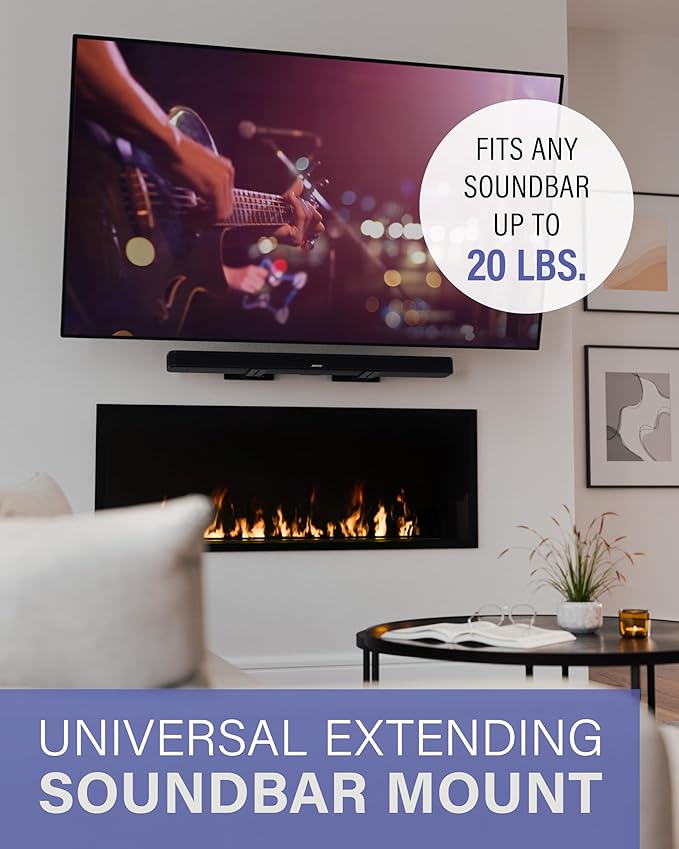 Sanus Universal Extendable Soundbar Wall Mount - Compatible with Most Soundbars, Under TV Speaker Mounts for an Easy & Secure Installation of Your Soundbar