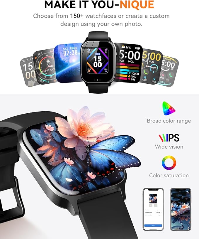 Smart Watches for Women Men, Fitness Tracker Watch with 110 Sports Modes, Step Counter/Sleep Monitor/Pedometer, IP68 Waterproof, Bluetooth Call & Music Control Smartwatch for iPhone/Android,Black