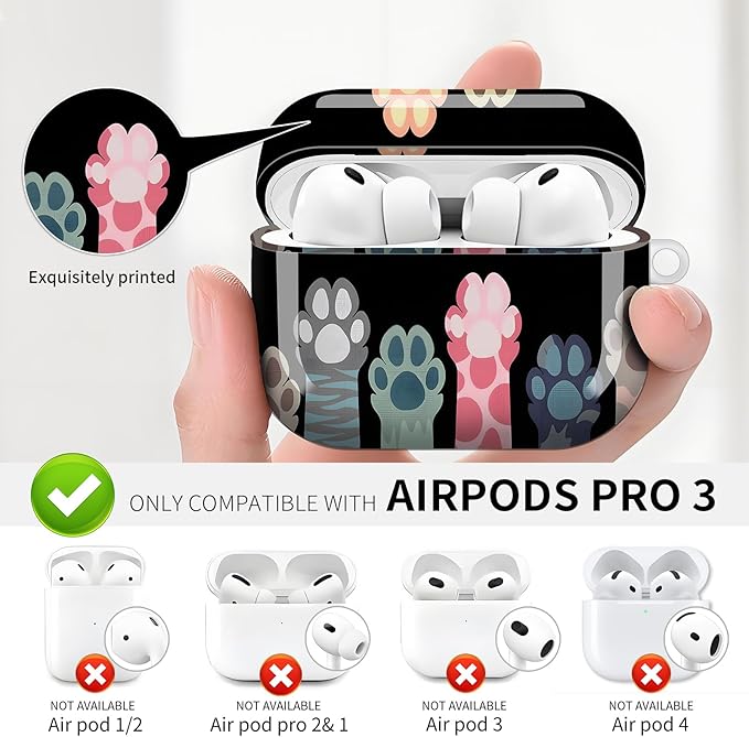 Compatible with AirPod Pro 3 (2025),Cute Case Cover for Women & Men, Full Protection Shockproof Hard Case with Keychain, Wireless Charging Case Accessories(Cute Cat Paw)