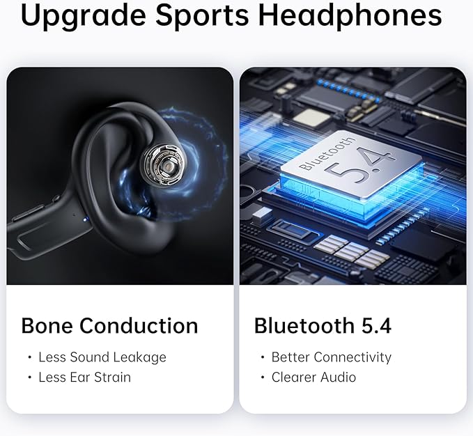 Kinglucky Bone Conduction Headphones, 2026 NEW Open Ear Earbuds with Mic, 23.5g Lightweight Secure Fit Bluetooth 5.4 Headphones, IPX5 Waterproof Sports Headset for Running, Cycling, Walking (Black)