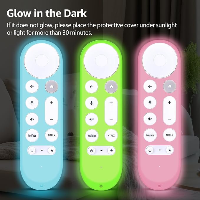 [3-Pack] HZIME New Replacement Remote Control Cover Compatible for Google TV Streamer 4K TV GY3LE Voice Remote, Silicone Controller Case Sleeve (Glow-in-The-Dark，Green/Blue/Pink)