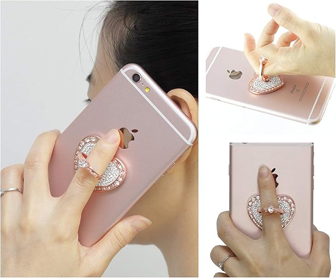 Cell Phone Ring Holder,360° Rotation Diamond Metal Finger Ring Grip for iPhone iPod iPad Samsung Galaxy and Other Smartphones (Rosegold)