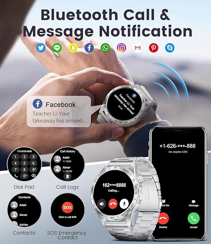 Smart Watch for Men (3 Straps),Answer/Make Calls,1.43'' AMOLED,IP68 Waterproof,110+ Sports Modes Fitness Watch with Sleep Monitor/SpO2/Heart Rate/Pedometer Rugged Smart watch for Android/iOS Silver