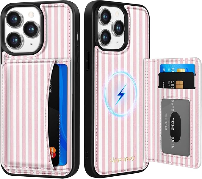 for iPhone 11 Pro Case with Wallet - Fits 4 Card Slots, Compatible with MagSafe for Women Aesthetic Durable PU Leather Credit Card Holder Kickstand Phone Cover for Apple 11 Pro, Stripe