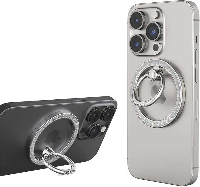 Allengel Magnetic Phone Grip for MagSafe, Magnetic Ring Holder Compatible with MagSafe Phone Ring, 360°Rotating Finger Kickstand for iPhone 16 Pro Max 15 14 13 12 Plus & Android Phone(Bling Silver)