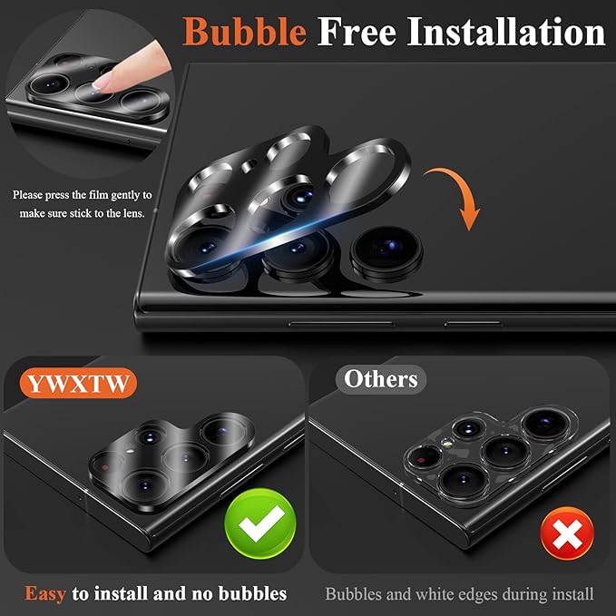 YWXTW 3 Pack for Samsung Galaxy S23 Ultra Camera Lens Protector, 9H Tempered Glass S23 Ultra Camera Cover, Anti Scratch, Case Friendly