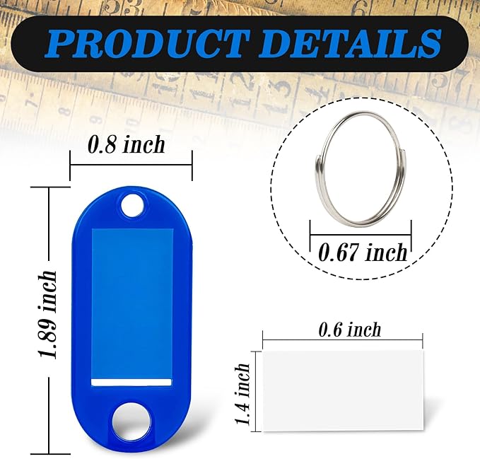 Sukh 100 PCS Key Ring Tags - Key Tags Plastic 10 Assorted Colours,Identifiers,Name and Labels,Adapt to USB Drive,Keys,Pets,Bags,Clothes Racks and Drawers,Rectangular 2.1x4.6cm