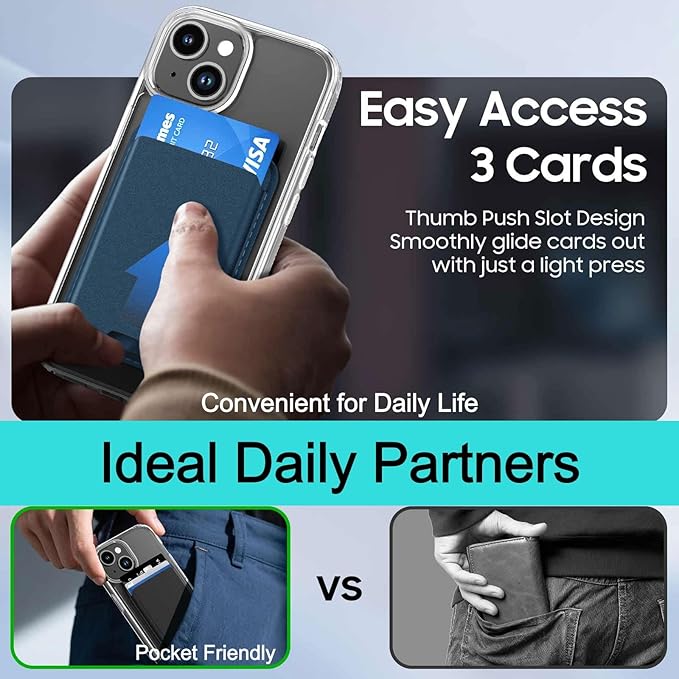 Magnetic for iPhone 15 Clear Case with Blue Detachable Wallet, Compatible with MagSafe, Credit Card Holder with Slim Shockproof Protective Phone Cover