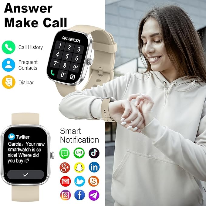 Smart Watch(Answer/Make Call), 1.91" Smartwatch for Men Women, 2026 New Fitness Watch with 110+ Sport Modes, Fitness Activity Tracke with Pedometer/Sleep Monitor/Heart Rate/IP68, Silver-Beige
