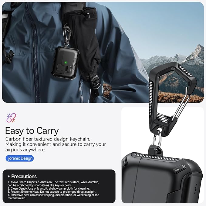 for AirPods Pro 2nd/1st Case (2023/2022/2019) with Phone Stand,（with Automatic Snap Switch） Carbon Fiber Design Protection Cover with Cleaning Pen,Black