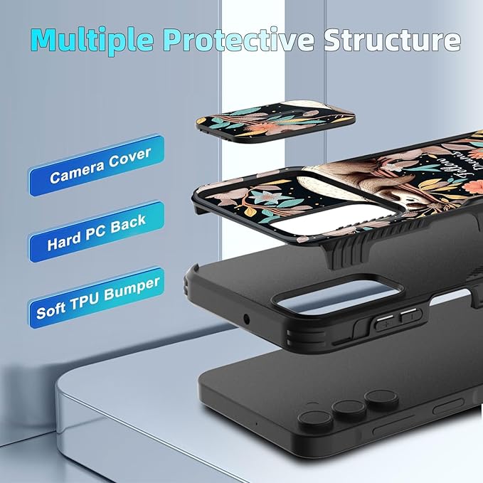 for Galaxy A15 5G Case Built in Slide Camera Lens Cover,Heavy Duty Shockproof Protection Dual Layer Case for Samsung Galaxy A15 5G 6.5 inch 2024,Cute Baby Sloth On The Tree