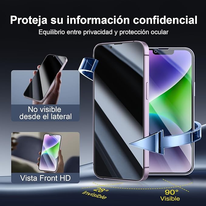 NEW'C 3x Privacy for iPhone 14 Screen Protector (6.1 inches)+ 3x Camera Lens Protector, Sensor Protection, Case Friendly Tempered Glass Film +Dust Plug - Enhanced Privacy Angle of 28 Degrees