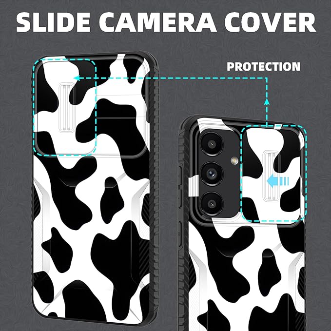 for Galaxy S26 Case Built in Slide Camera Lens Cover,Heavy Duty Shockproof Protection Dual Layer Case for Samsung Galaxy S26 6.3" 2026,Cow Print