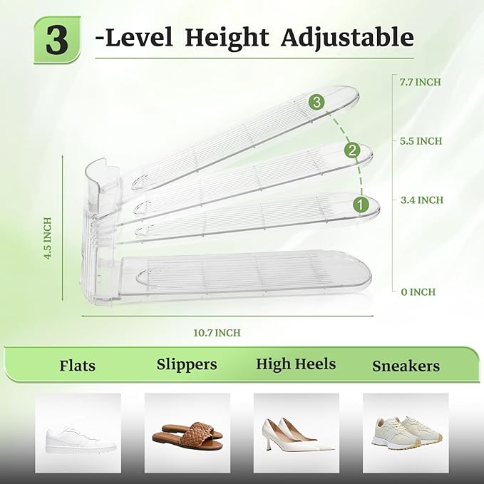 Clear Shoe Slots Organizer, 24 Pack Adjustable Shoe Rack Storage Space Saver, Non-slip, Easy to Install