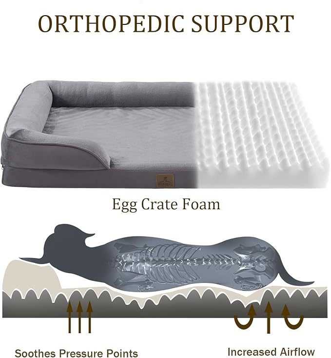 Bedfolks Orthopedic Dog Bed, Waterproof Dog Sofa Bed for Medium Dogs, Egg Foam Pet Couch Bed with Removable Washable Cover and Nonslip Bottom, Dark Grey