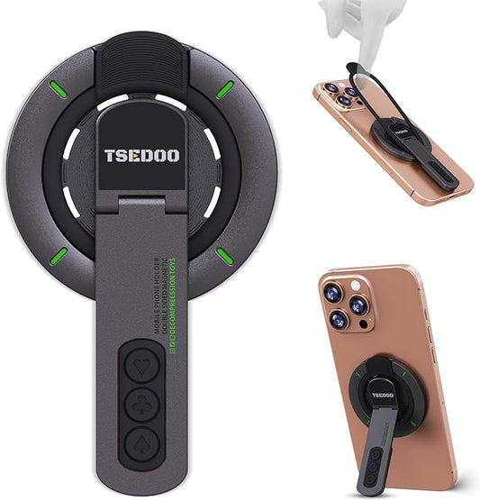 3-in-1 Magnetic Phone Grip Stand with 360° Roration Angle Adjustment, Silicone Finger Ring & Fidget Toy Design, Gym Dual-Sided Magnetic Phone Kickstand for All Phones