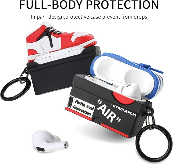 [2Pac] Compatible Airpods Pro 3 Case (2025),Cute Cartoon Shoe Box Soft Silicone Protective Cases for Apple AirPods Pro 3rd Generation Case,Airpod Pro 3 Cover with Keychain for Women Men,Red+Deep Blue