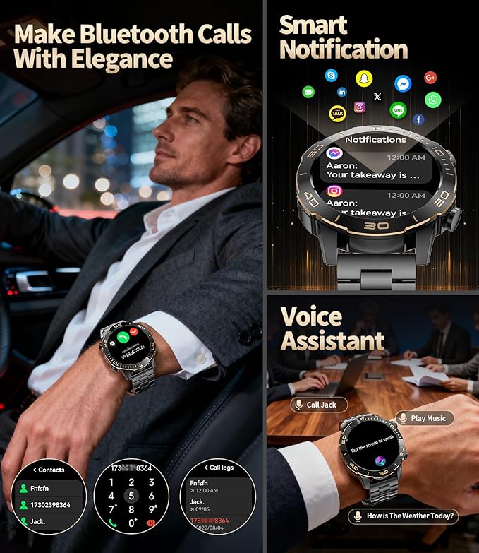 Military Smart Watch for Men(Answer/Calls),1.43''AMOLED Screen,500mAh 5ATM Waterproof,170 Sports Modes, Fitness Tracker Watch with Heart Rate/SpO2/Blood Pressure for Android/iOS,Smartwatch Black