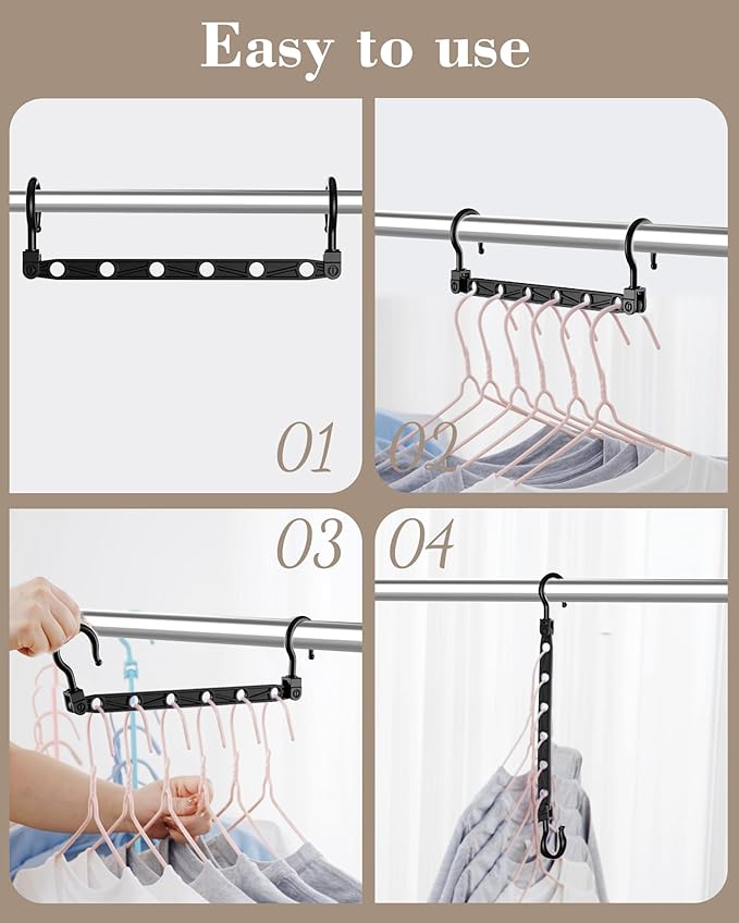 Space Saving Hangers, 24-Pack Reinforced Collapsible Hangers with 360° Swivel Hook, Hanger Hooks Space Saver for Closet Organizers and Storage, Dorm Room Essentials, Fully Assembled, Black