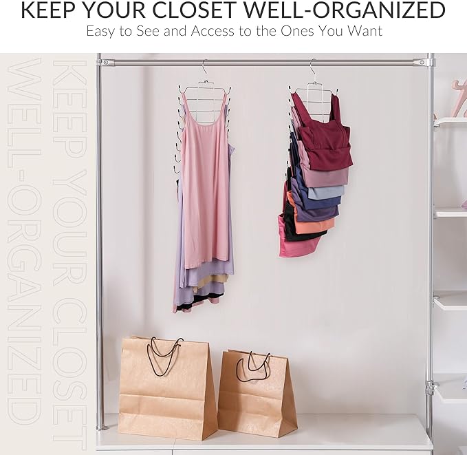 ZEDODIER 3 Pack Tank Top Hanger Space Saving, Bra Hangers for Closet Organizer, Hanging Bra Organizer Tank Tops Holder with 24 Hooks, Metal Closet Organizers and Storage Small Space Solutions, Silver