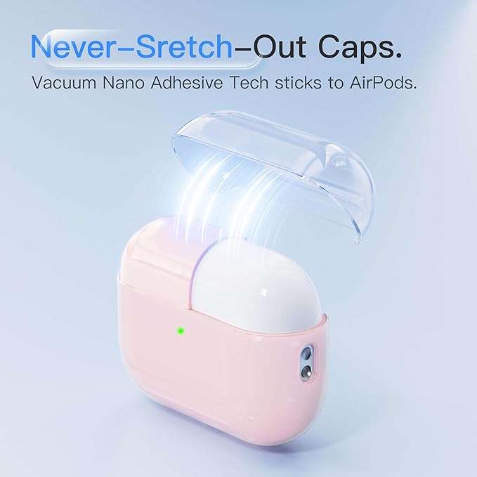 Case for AirPods Pro 2 Never-Sretch-Out DamonLight Shock-Proof Protective Semi Hard Silicone Case Compatible with Apple Airpods Pro 2nd Generation (Pale Pink)