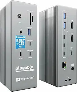 Plugable Thunderbolt 5 Dock: Dual HDMI 2.1 Up to 8K 60Hz / 4K 144Hz, 140W