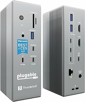 Plugable Thunderbolt 5 Dock: Dual HDMI 2.1 Up to 8K 60Hz / 4K 144Hz, 140W